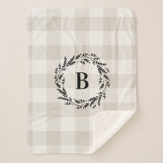 Beige Buffalo Check Monogram | Moderne bosbouw Sherpa Deken (Voorkant)