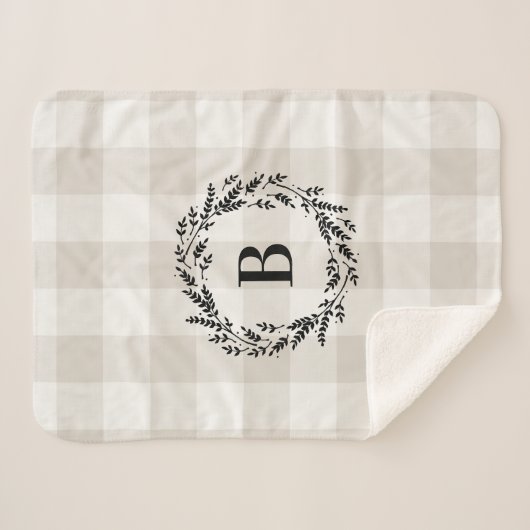 Beige Buffalo Check Monogram | Moderne bosbouw Sherpa Deken (Voorkant (horizontaal))
