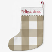 Beige Buffalo geruite monogram Kleine Kerstsok (Achterkant)
