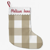 Beige Buffalo geruite monogram Kleine Kerstsok (Voorkant)