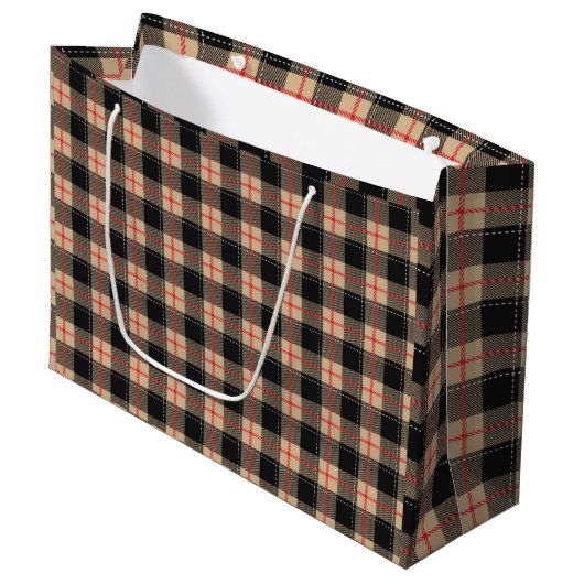 Beige Buffalo Plaid Groot Cadeauzakje (Voorkant Gekanteld)