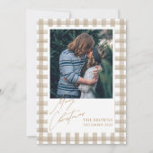 Beige Buffalo Plaid with Photo Christmas Card Kaart (Voorkant)