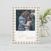 Beige Buffalo Plaid with Photo Christmas Card Kaart (Staand voorkant)