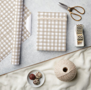 Beige Buffel Plaid Kerstmis Cadeaupapier