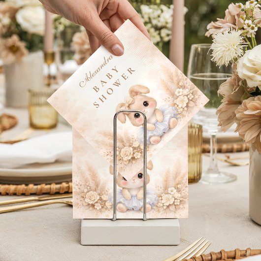 Beige Bunny Floral Baby Shower Servet