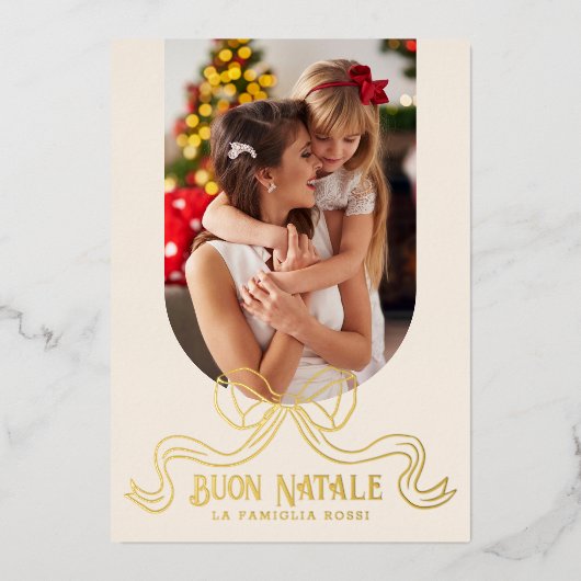 Beige Buon Natale Eenvoudige Moderne Coquette Bow  Folie Feestdagenkaart (Voorkant)