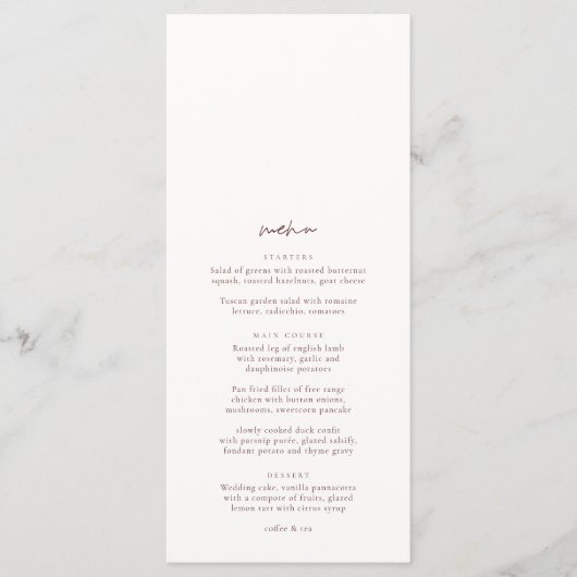 Beige & Burgundy Elegant Minimalist Wedding Menu (Voorkant)