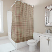 Beige Burgundy Plaid Shower Curtain Douchegordijn (In situ)