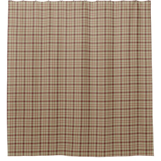Beige Burgundy Plaid Shower Curtain Douchegordijn (Voorkant)