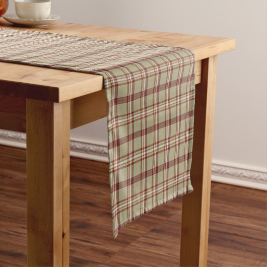 Beige Burgundy White Plaid Classic Table Runner Korte Tafelloper (Voorbeeld)