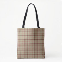 Beige Burgundy White Plaid Classic Tote Bag