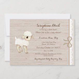 Beige Burlap Baby Sheep Little Lamb Baby shower Kaart
