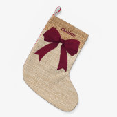 Beige burlap bordeaux boognaam kleine kerstsok (Voorkant (Hangend))