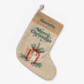 Beige burlap cadeau doos naam retro Vrolijk Kerstf Kleine Kerstsok (Voorkant (Hangend))
