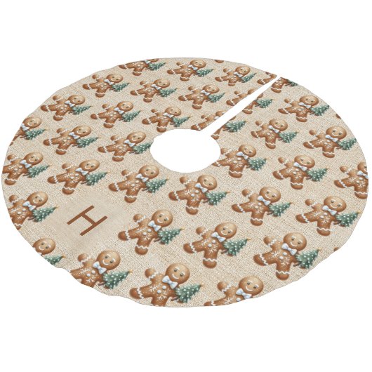 Beige burlap familie monogram peperkoek man kerstboom rok (Gekanteld)
