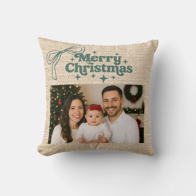 Beige burlap foto boog met de hand getekend Kerstm Kussen (Voorkant)