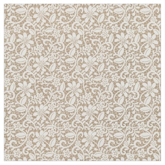 Beige Burlap & Lace Flower Fabric Stof (Close Up)