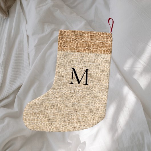 Beige burlap monogram modern kleine kerstsok
