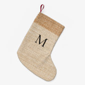 Beige burlap monogram modern kleine kerstsok (Voorkant (Hangend))