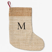 Beige burlap monogram modern kleine kerstsok (Voorkant)