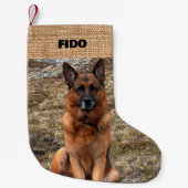 Beige burlap naam foto modern kleine kerstsok (Voorkant)