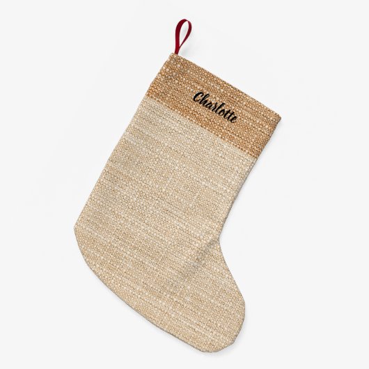 Beige burlap naam modern kleine kerstsok (Voorkant (Hangend))