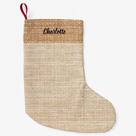 Beige burlap naam modern kleine kerstsok (Voorkant)