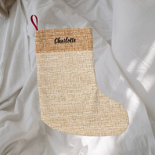 Beige burlap naam modern kleine kerstsok