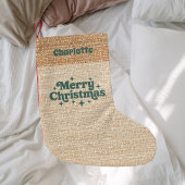 Beige burlap naam retro Vrolijk Kerstfeest Kleine Kerstsok