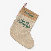 Beige burlap naam retro Vrolijk Kerstfeest Kleine Kerstsok (Voorkant (Hangend))