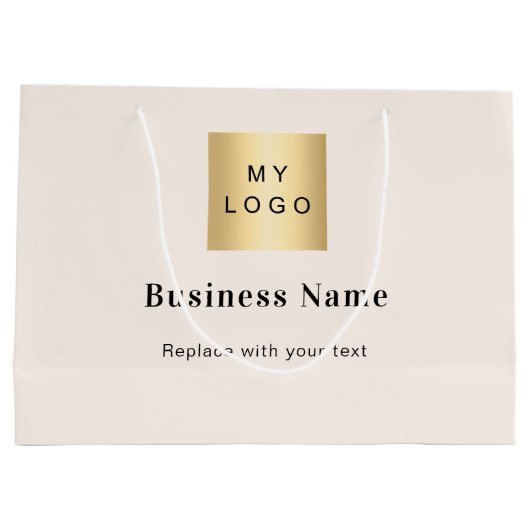 Beige business logo naam tekst groot cadeauzakje (Achterkant)