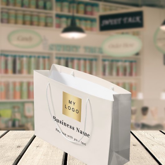 Beige business logo naam tekst groot cadeauzakje