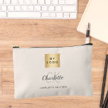 Beige business logo name monogram etui<br><div class="desc">A beige,  cream colored background,  gray text. Personalize and add your business logo,  first name,  monogram initials and full name.</div>