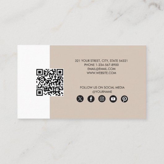 Beige Business Logo QR Code Loyaliteit Visitekaartje (Achterkant)