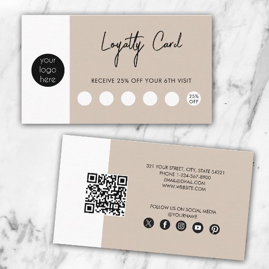 Beige Business Logo QR Code Loyaliteit Visitekaartje