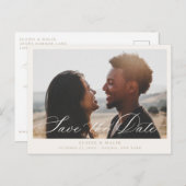 Beige Calligrafie Foto Opslaan Datum bekendmaking Aankondigingskaart (Voorkant / Achterkant)