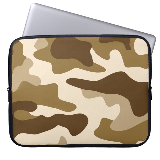 Beige camouflage patroon laptop sleeve (Voorkant)