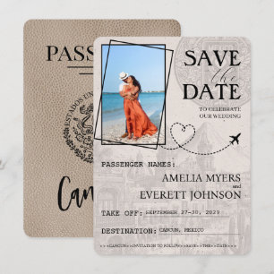 Beige Cancun Passport Bewaar de datum Save The Date