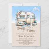 Beige Caravan Funny Housewarming Party Kaart (Voorkant)