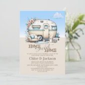 Beige Caravan Funny Housewarming Party Kaart (Staand voorkant)