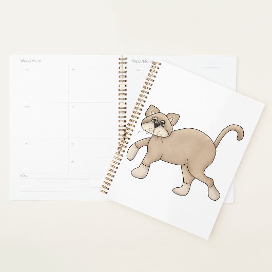 Beige Cat Drawing with Green Eyes Planner