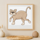 Beige Cat Drawing with Green Eyes Poster