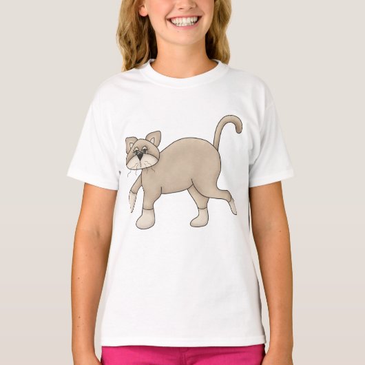Beige Cat Drawing with Green Eyes T-shirt (Voorkant)