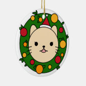 Beige Cat Kerstmis Wreath | Aangepast rood Pet Keramisch Ornament (Rechts)