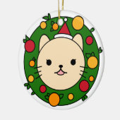 Beige Cat Kerstmis Wreath | Aangepast rood Pet Keramisch Ornament (Links)