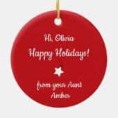 Beige Cat Kerstmis Wreath | Aangepast rood Pet Keramisch Ornament (Achterkant)