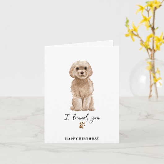 Beige Cavapoo Dog Mum Puppy Pets Birthday Kaart (Gele Bloem)