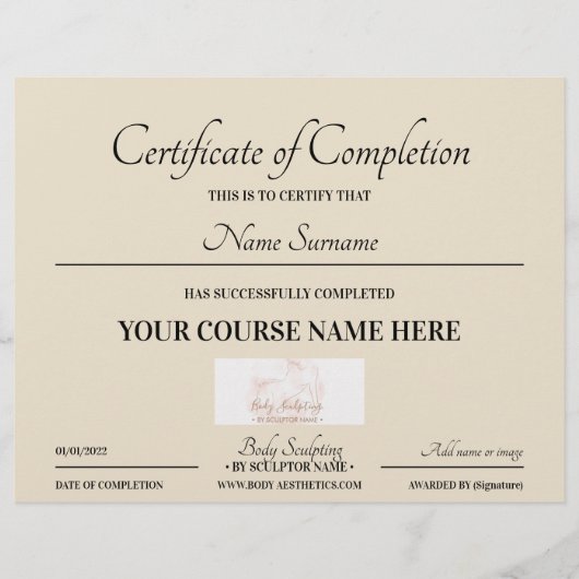 Beige certificaat van voltooiing online cursus (Voorkant)