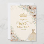 Beige Champagne Crème Goud Bloemen Zoet Zestien Kaart (Achterkant)