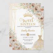 Beige Champagne Crème Goud Bloemen Zoet Zestien Kaart (Voorkant / Achterkant)